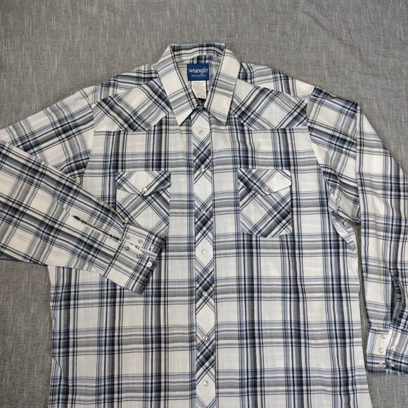 VINTAGE Wrangler Shirt Size XXLT 2XL Tall Pearl Snap Western Plaid Long Sleeve - Picture 2 of 10